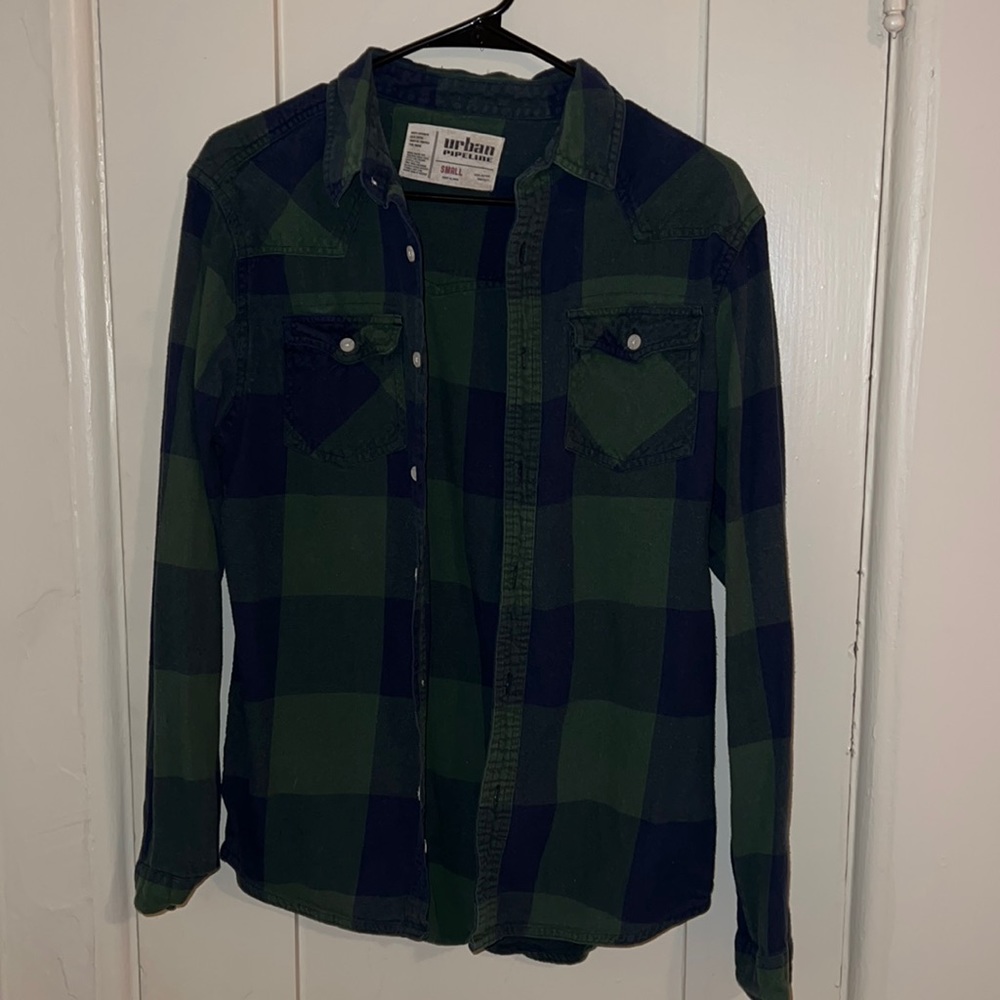 Urban Pipeline Blue/Green Flannel button up